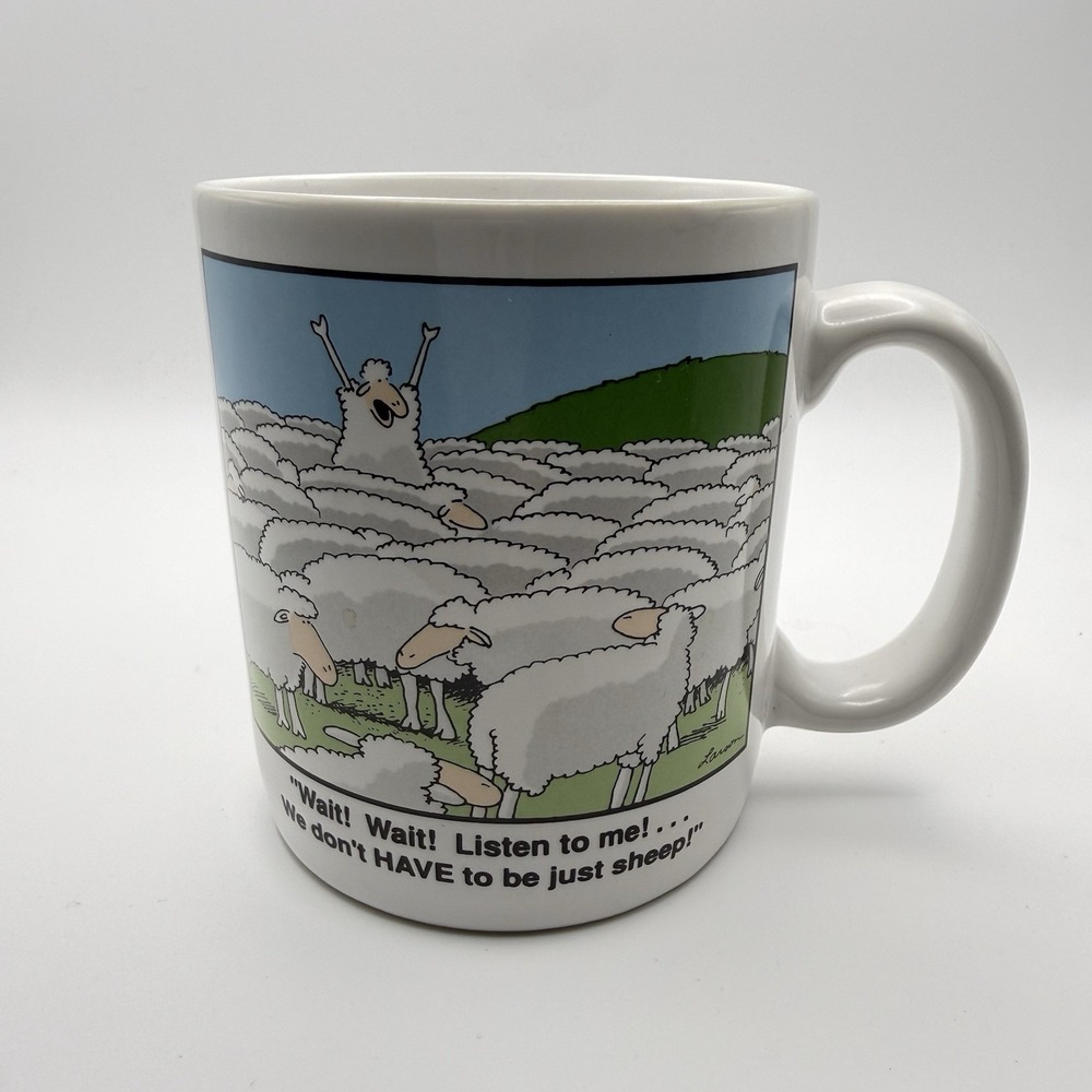 The Far Side Gary Larson 1982 "We Don't Have To Be Just Sheep" Coffee Mug Cup